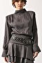 Black Silver Leather Metal Studded Lace-Up Design Disc Belt Alc-X15393 - 2