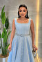 Lace Sequin Fabric Midi Dress with Underwire Detail - Baby Blue - 3