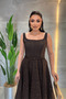Lace Sequin Fabric Midi Dress with Underwire Detail - Brown - 3