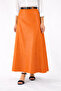 Belt Detailed Maxi Size Loose Orange D Leather Skirt - 2