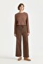 Elastic Waist Canvas Wide-Leg Basic Cotton Trousers Brown
