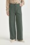 Elastic Waist Canvas Wide-Leg Basic Cotton Trousers Emerald - 2