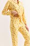 Yellow Women's Polo Neck Cotton Piece Lemon Patterned Pajama Set - 3