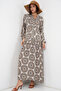 Women's Patterned Long Hijab Dress 2585 - C. Beige - 3
