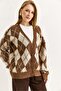 Women's Anthracite Gray Diamond Pattern Cardigan Brown - 2