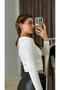 Women's long sleeve Ribbed Knit stone embellished long blouse - white - 3