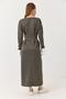 Women's Pleated Detailed Long Dress Drapey Striped Green - 4