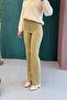 Stretch Fabric Crepe Knitted Fabric High Waist Striped Trousers Green - 2