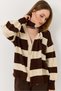 Women's With Scarf Striped Knitwear Cardigan Brown - 3