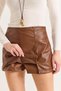 Women's Faux Leather Seam Detail Mini Skirt with Shorts Brown - 3
