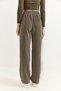 Women's Elastic Waist Striped Tensel Smoked Trousers Khaki - 4