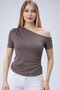 Boat Neck Drape Detailed Short Sleeve Blouse