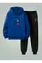 Kids Boys Hooded Set Mysterious Cat Gloves Printed 3 Yarns Şardo Brushed Inside Tshirt - Sweatpants Set
