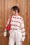 Ecru Red Heart Patterned Oversized Knitwear Sweater – Crew Neck Women's Winter Sweater - 6