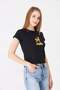 Women's Ceylan Printed Crew Neck Fitted Basic Tshirt Black - 8