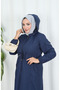 Hooded Quilted Stylish Long Coat Dark Blue Hnt7115 - 7