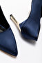 Vera Women's Navy Blue Satin Gold Heel Pointed Toe Stiletto Heel U Stiletto - 3