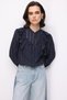 4828 Women's Striped Ruffle Detail Hakim Collar Shirt Navy Blue - 4