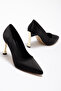 Vera Women's Black Satin Gold Heel Pointed Toe Stiletto Heel U Stiletto