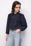 4828 Women's Striped Ruffle Detail Hakim Collar Shirt Navy Blue - 3