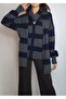 Women's Dark Blue Gray Block Striped Knitted Cardigan Yy101357 - 2