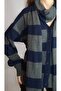 Women's Dark Blue Gray Block Striped Knitted Cardigan Yy101357 - 5