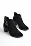 Women's Black Suede Zippered Heeled Perforated Summer Boots