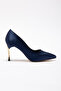 Vera Women's Navy Blue Satin Gold Heel Pointed Toe Stiletto Heel U Stiletto - 4