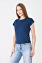 Women's Stone Detail Low Sleeve Comfortable Fit Basic Tshirt Indigo - 5