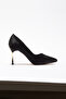 Vera Women's Black Satin Gold Heel Pointed Toe Stiletto Heel U Stiletto - 4