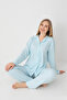 Astra Rib Knit Blue Long Sleeve Buttoned Shirt Collar Women's Pajama Set - 3
