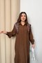 Scarf Detailed Balloon Sleeve Pocketed Long Shirt Dress 8997 - 6