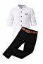 Boys' Folded Cuff Mandarin Collar Shirt Set / Long Sleeve Shirt Pants Belted Set - 2