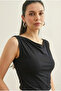 Women's Black Degaje Boat Neck Sleeveless Viscose Elasthane Blouse - 3