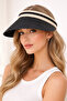 Women's Summer Straw Visor Hat Black Beige Crown Model Open Top Beach Sun Visor - 2