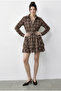 Women's Brown Plaid Patterned Buttoned Waist Elastic Belted Mini Dress 35556 60286003 - 3