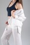 Women's Linen Pants Long Sleeve Shirt Top and Bottom Set - 2