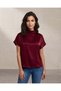 Women Burgundy High Cowl Neck Satin Blouse