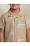 Boys Beige Palm Print Shirt With T Shirt - 4