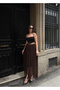 Women's High Waist Lace Detailed Maxi Skirt Brown