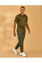 Men Dark Green Jog Pants with Knee Stripe Detail - 5