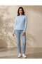 Women Pale Blue Long Sleeve Crew Neck T Shirt - 2