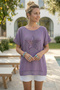 Purple Round Neck Low Sleeve Skirt and Mesh Detail at the End of the Sleeve Star Appliqué Casual Woven Blouse 65 60 - 2