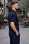 Men's Comfort Fit Patterned Navy Blue Polo Neck T-Shirt - 2