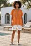 Orange Round Neck Low Sleeve Skirt and Mesh Detail at the End of the Sleeve with Star Applique Woven Blouse 65 60 - 4
