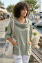 Khaki Shawl Collar Short Sleeve Double Pocketed Casual Linen Look Wide Cut Woven Blouse 65 70 - 3