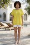 Yellow Round Neck Low Sleeve Skirt and Mesh Detail at the End of the Sleeve Star Appliqué Casual Woven Blouse 65 60 - 4