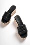 Black Straw Look Women's Wedge Heel Slipper - 5