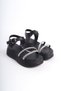 Black Buckled Stone Striped Women's Flat Shoes Sandals - 4