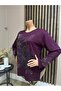 Women's Middle Age and Above Large Rose Patterned Stone Mother Combed Cotton Blouse - 2